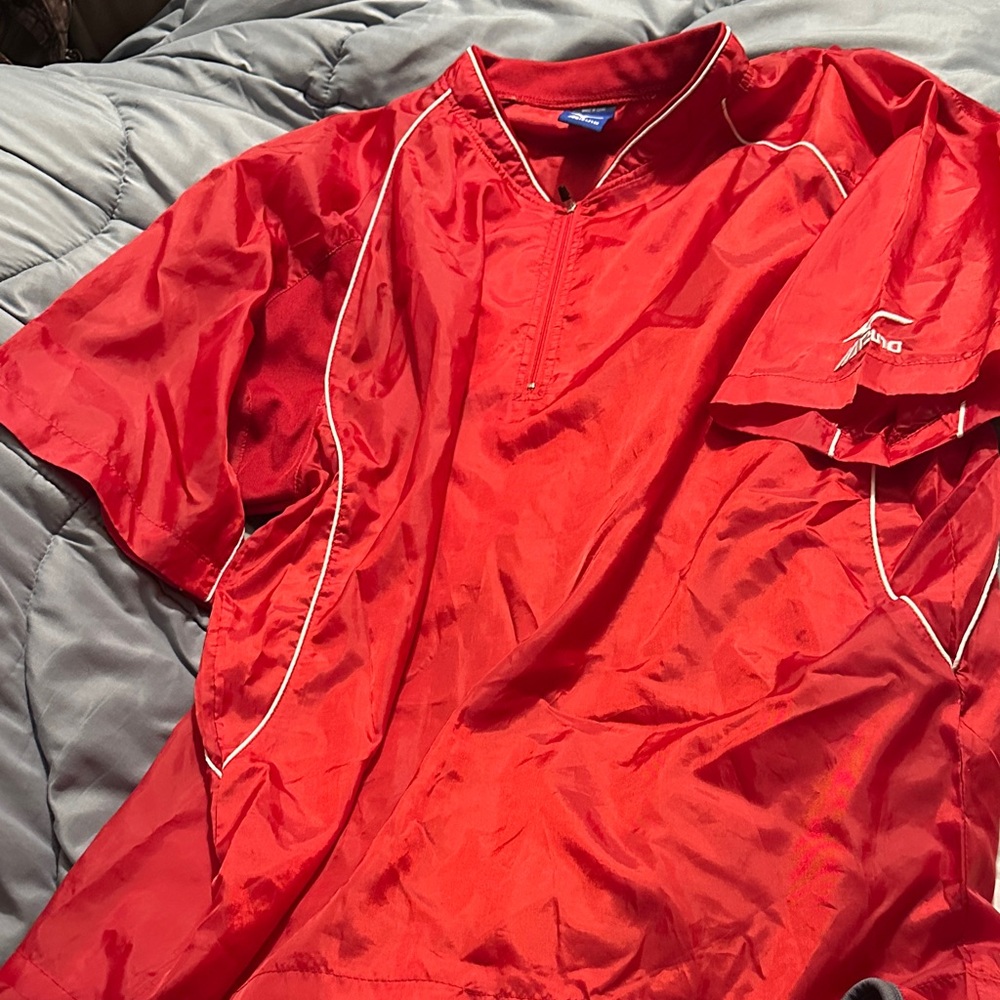 Mizuno Red Men's baseball windbreaker , short sleeve XL